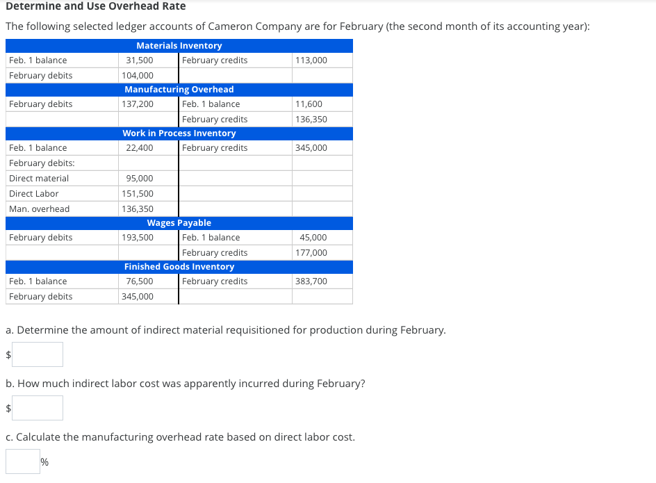 Solved Determine And Use Overhead Rate The Following | Chegg.com