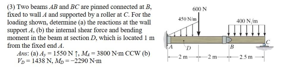 Solved (3) Two beams AB and BC are pinned connected at B, | Chegg.com