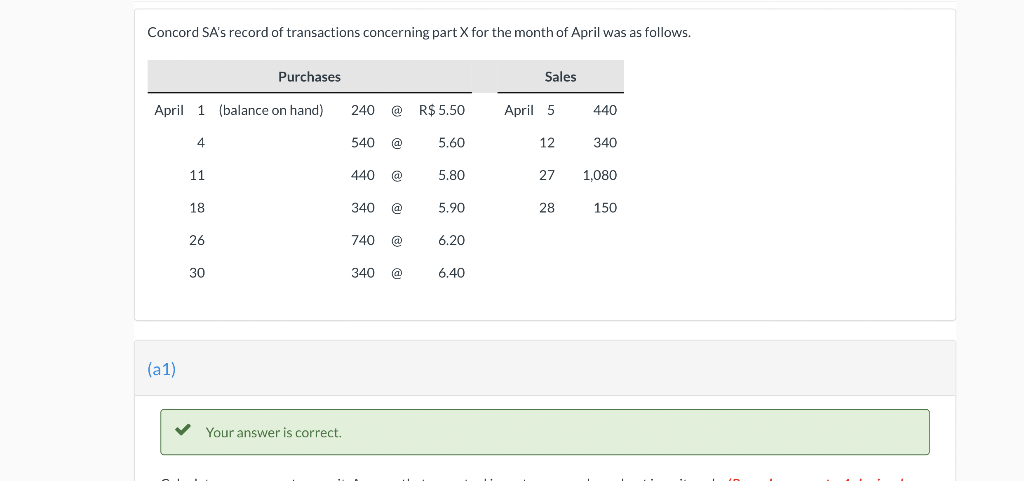 Concord SA's record of transactions concerning part X | Chegg.com