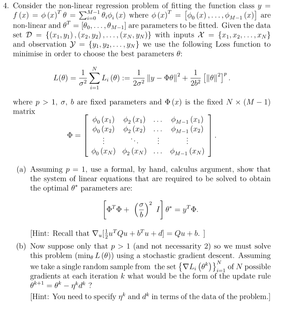 Solved are 4. Consider the non-linear regression problem of | Chegg.com