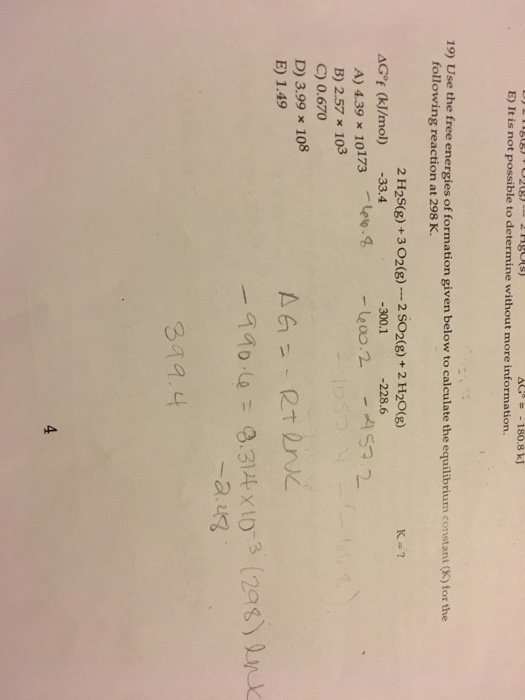 Solved Use the free energies of formation given below to | Chegg.com