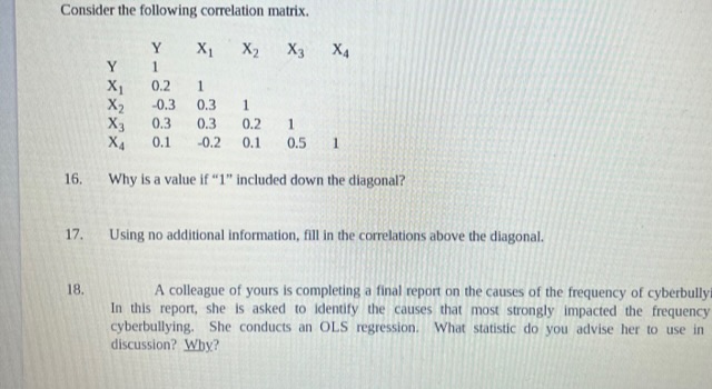 Solved Consider the following correlation matrix. 16. Why is | Chegg.com