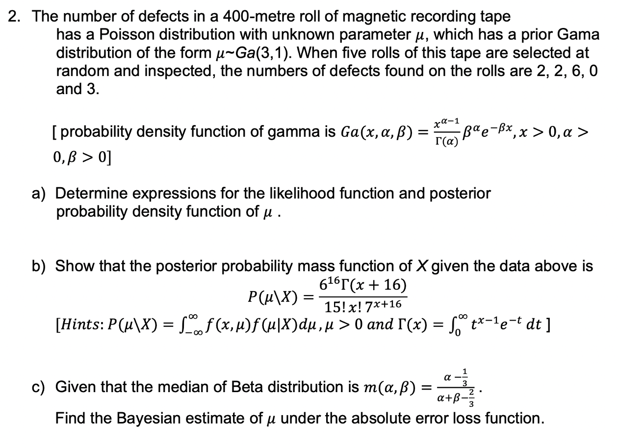 Solved 2. The number of defects in a 400-metre roll of | Chegg.com