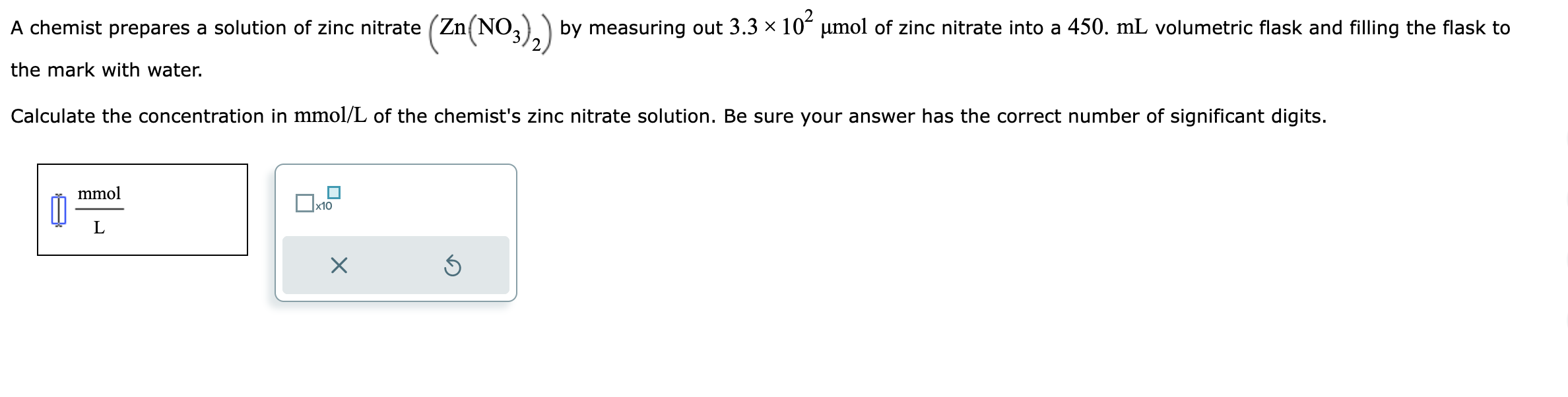 Solved A chemist prepares a solution of zinc nitrate