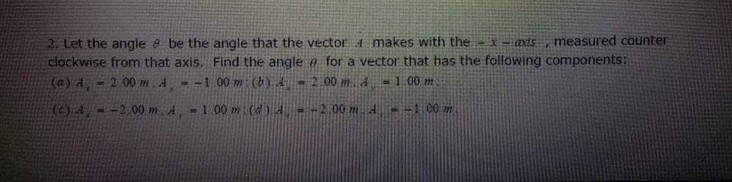 Solved 2. Let the angle o be the angle that the vector makes | Chegg.com