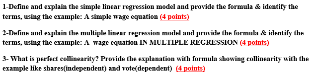 Solved 1-Define and explain the simple linear regression | Chegg.com