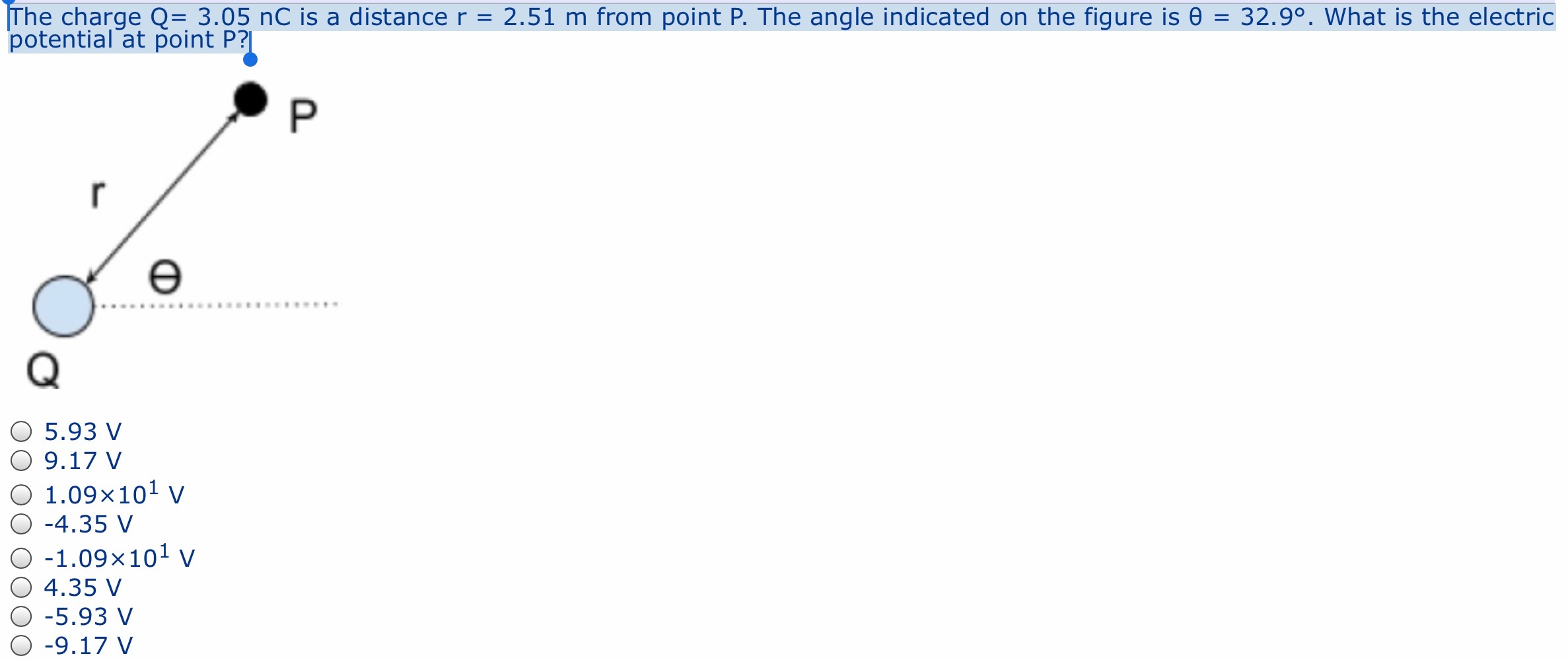 Solved The Charge Q 3 05 Nc Is A Distance R 2 51 M Fro Chegg Com