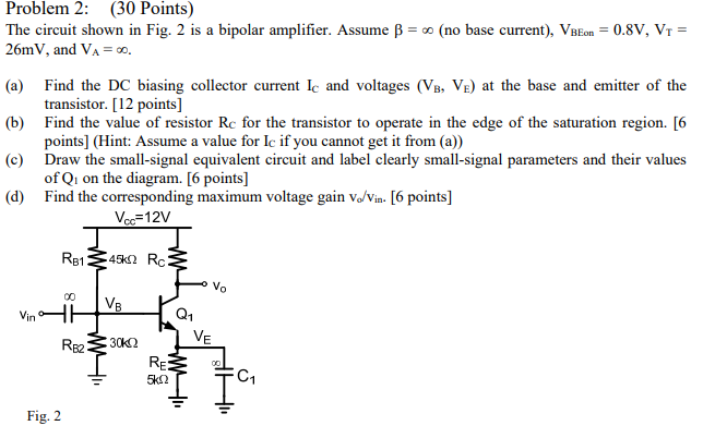 Solved Problem 2: (30 Points) The circuit shown in Fig. 2 is | Chegg.com