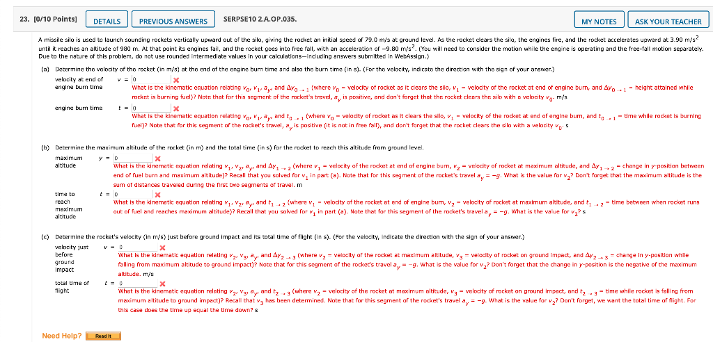 Solved DETAILS 23. [0/10 Points) O PREVIOUS ANSWERS SERPSE10 | Chegg.com