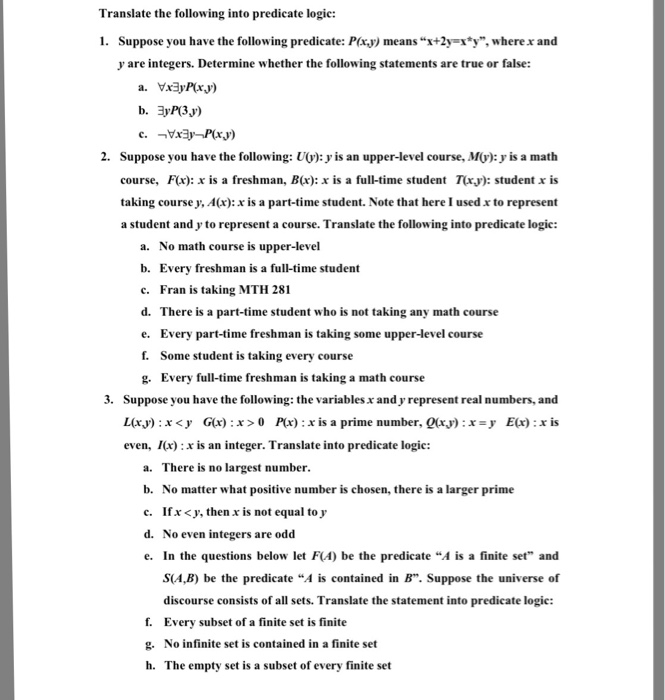 Solved Translate the following into predicate logic: Suppose | Chegg.com