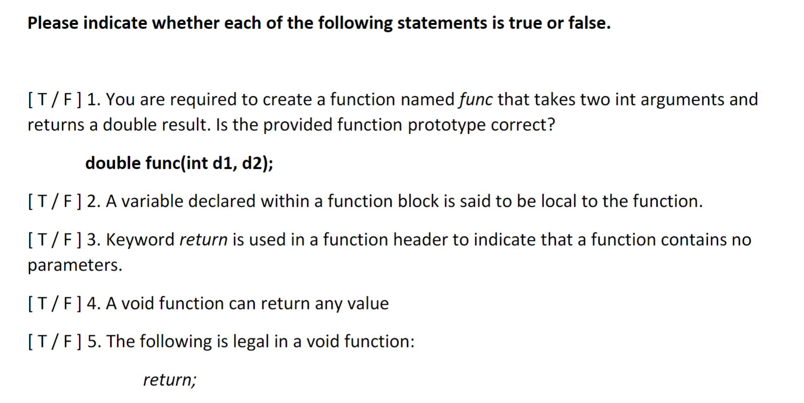 Solved Please indicate whether each of the following | Chegg.com