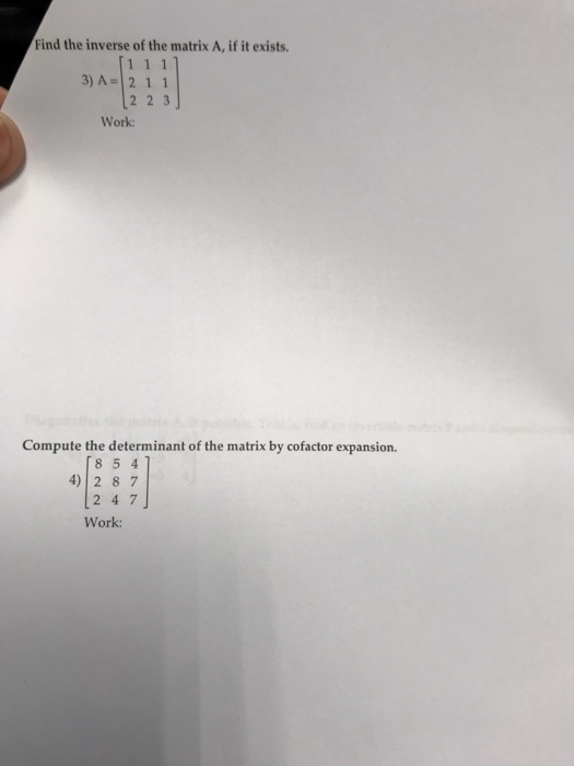 Solved Find the inverse of the matrix A, if it exists. 3) A | Chegg.com