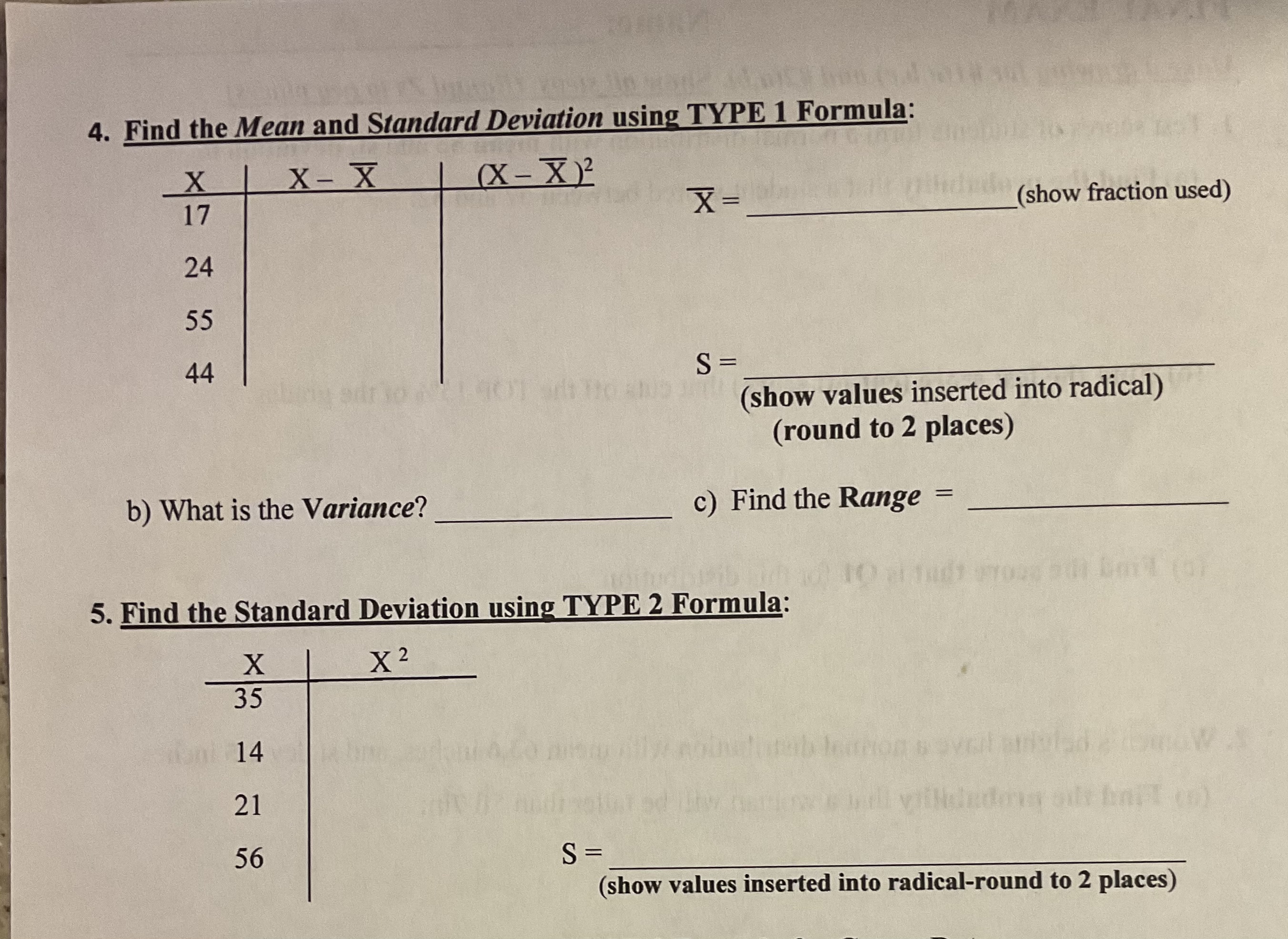 Solved MEANX n FX VARIANCE S2 3 Types of Standard Chegg