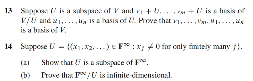 Solved 13 Suppose U is a subspace of V and vi + U,..., Vm + | Chegg.com