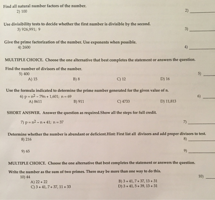 Solved Find all natural number factors of the number. 2) 100 | Chegg.com