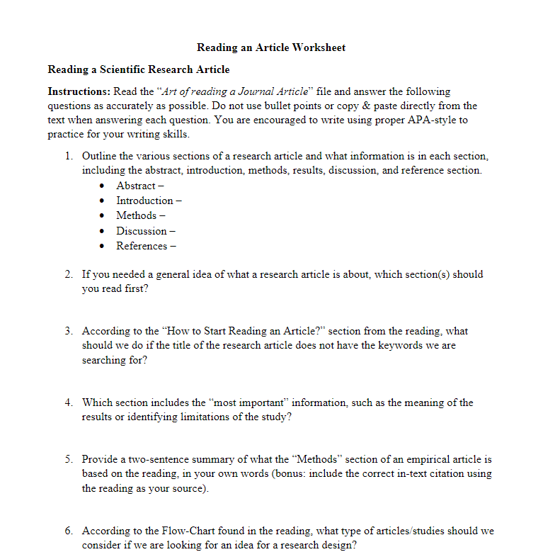 sections in a research article