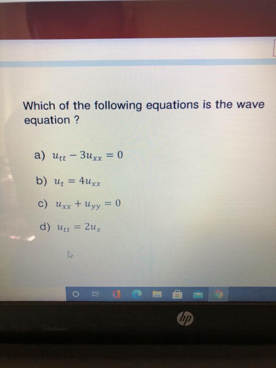 Solved Which of the following equations is the wave equation | Chegg.com