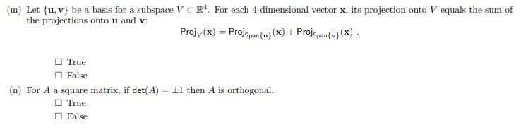 Solved (m) Let {u, v} be a basis for a subspace V R. For | Chegg.com