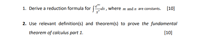 Solved MALE 1. Derive a reduction formula for dx , where m | Chegg.com