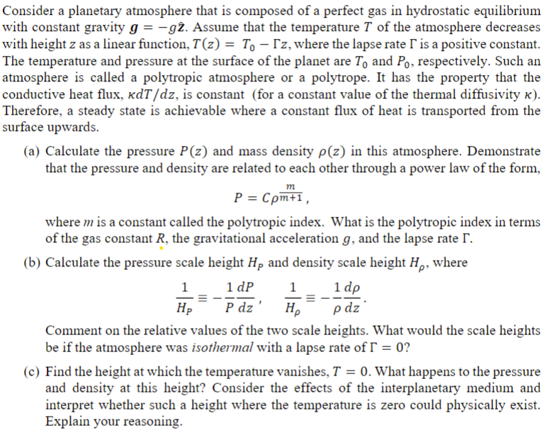 Solved Consider a planetary atmosphere that is composed of a | Chegg.com