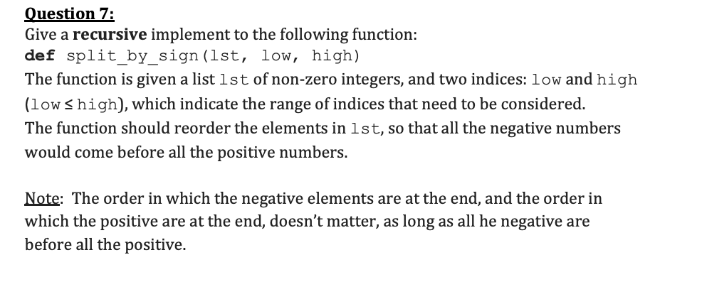 Solved Question 7: Give A Recursive Implement To The | Chegg.com