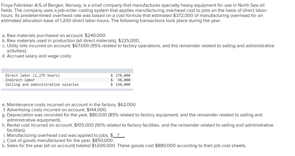 Solved Froya Fabrikker A/S of Bergen, Norway, is a small | Chegg.com