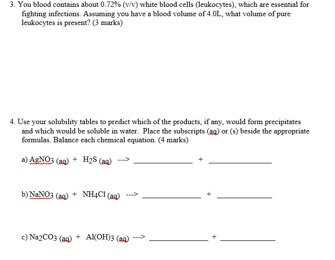 Solved 3. You blood contains about 0.72% (v/v) white blood | Chegg.com