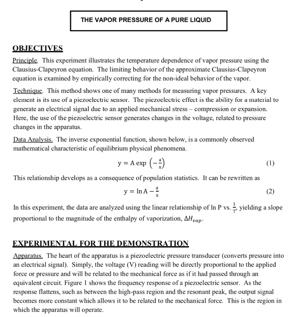 vapor pressure of a pure liquid experiment