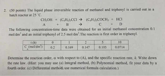 Solved 2. (50 points) The liquid phase irreversible reaction | Chegg.com