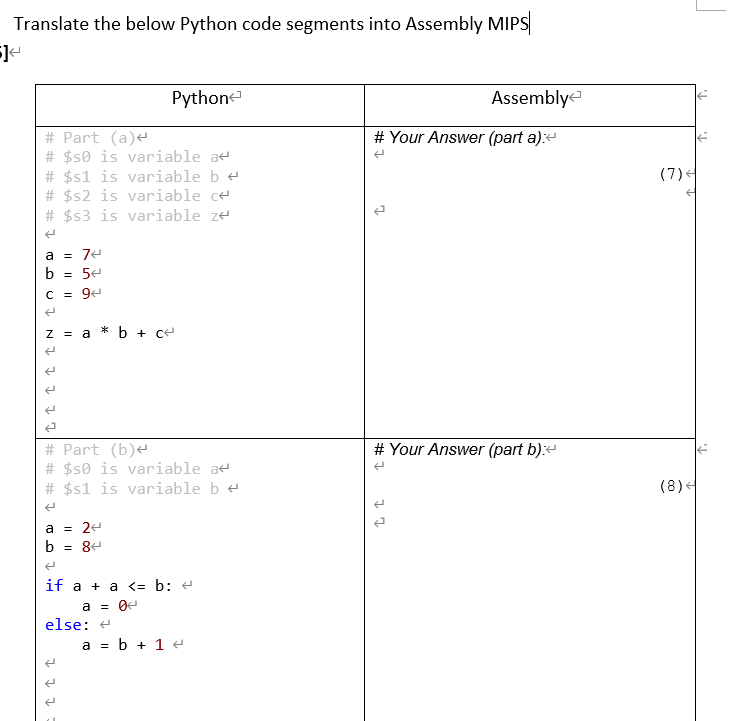 Solved Translate the below Python code segments into | Chegg.com