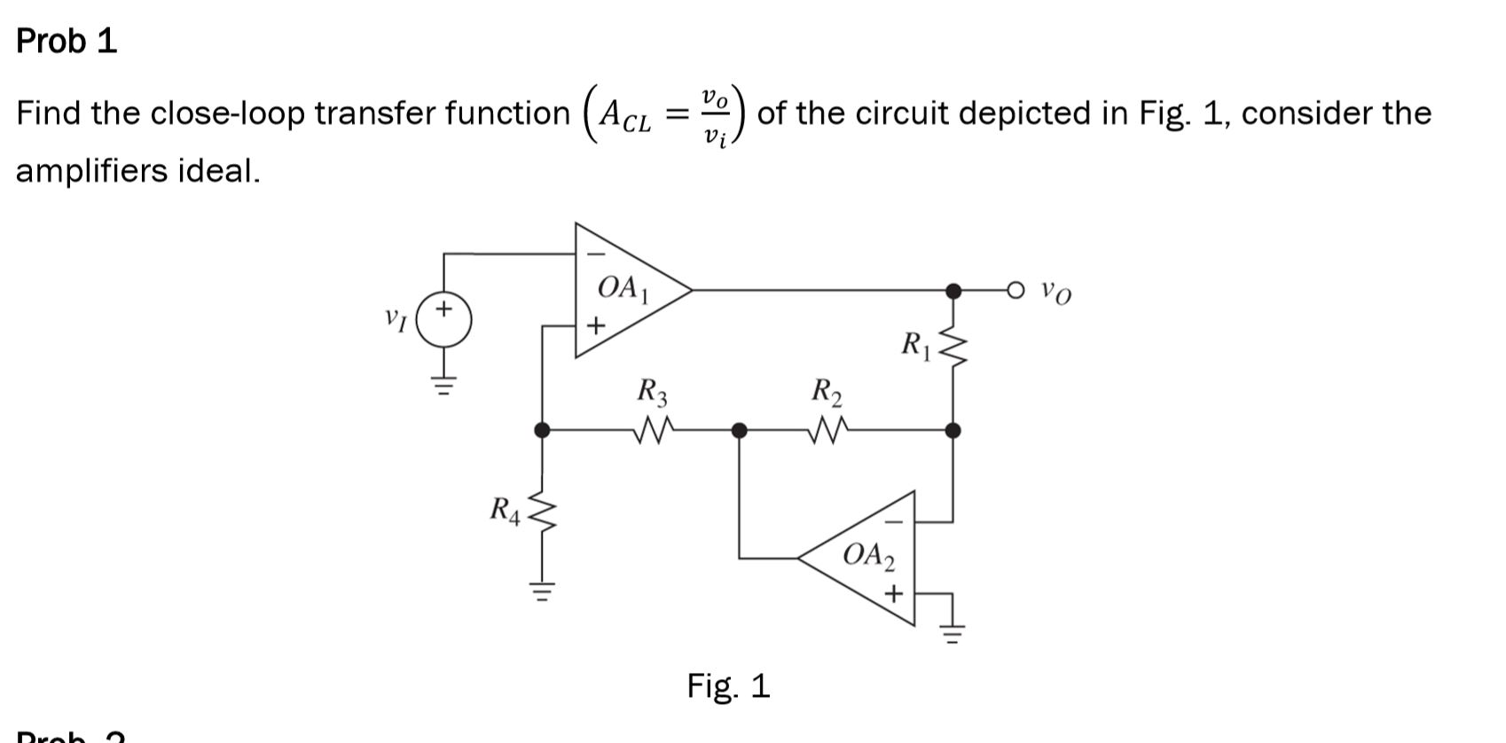 Solved Prob 1 Find the close-loop transfer function (AcL of | Chegg.com