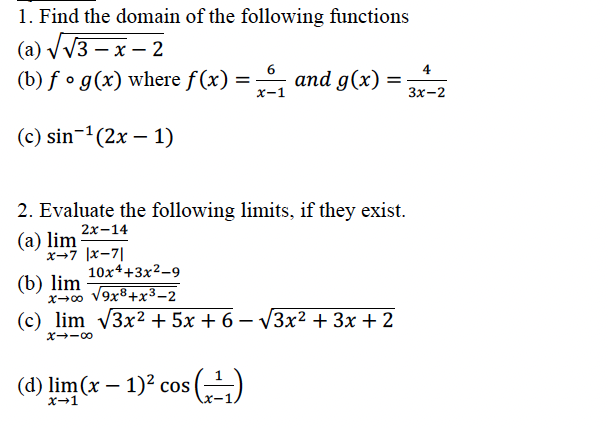 Solved 1. Find the domain of the following functions (a) | Chegg.com