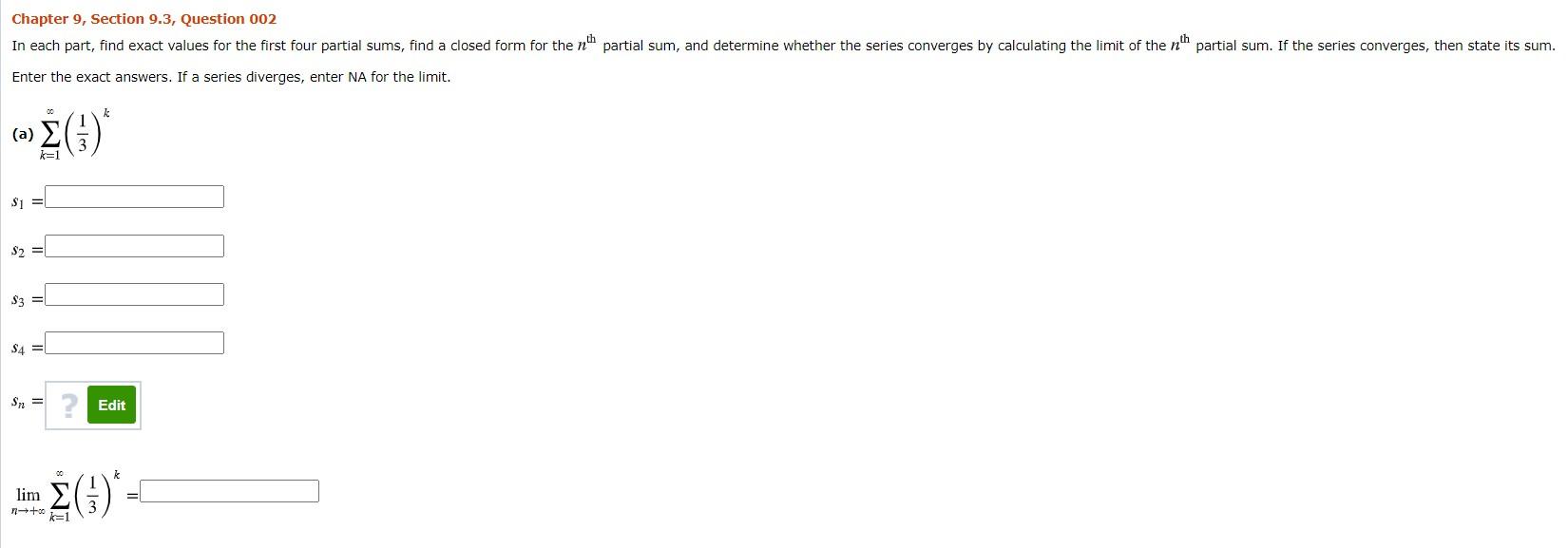Solved Chapter 9, Section 9.3, Question 002 In each part, | Chegg.com