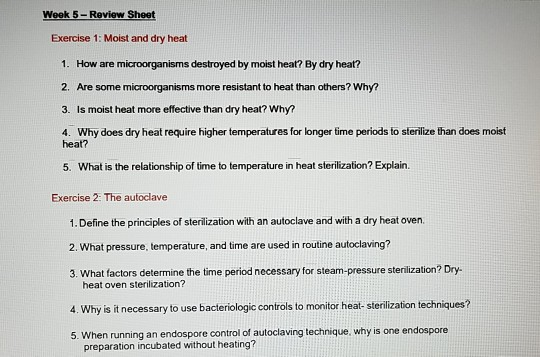 Week 5 Review Sheet Exercise 1 Moist And Dry Heat Chegg Com