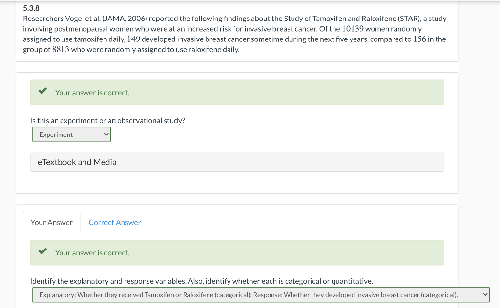 Solved 5.3.8 Researchers Vogel et al. (JAMA, 2006) reported | Chegg.com