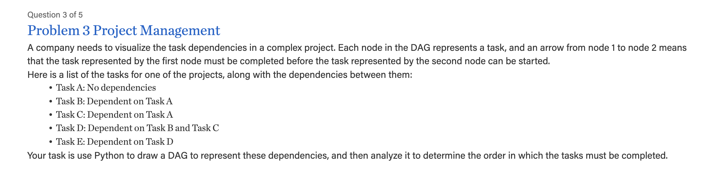 Solved Question 3 ﻿of 5Problem 3 ﻿Project ManagementA | Chegg.com