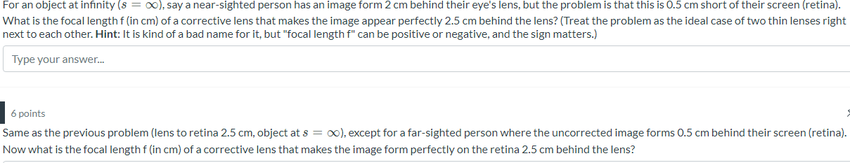 Solved For an object at infinity (s = ∞), say a near-sighted | Chegg.com