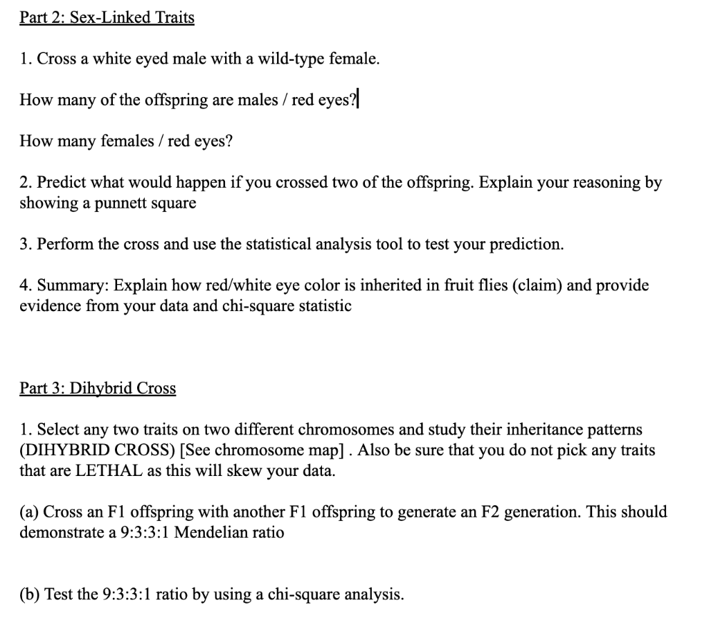 Solved Part 2: Sex-Linked Traits 1. Cross a white eyed male | Chegg.com