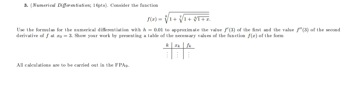 Solved 3. (Numerical Differentiation; 16pts). Consider the | Chegg.com