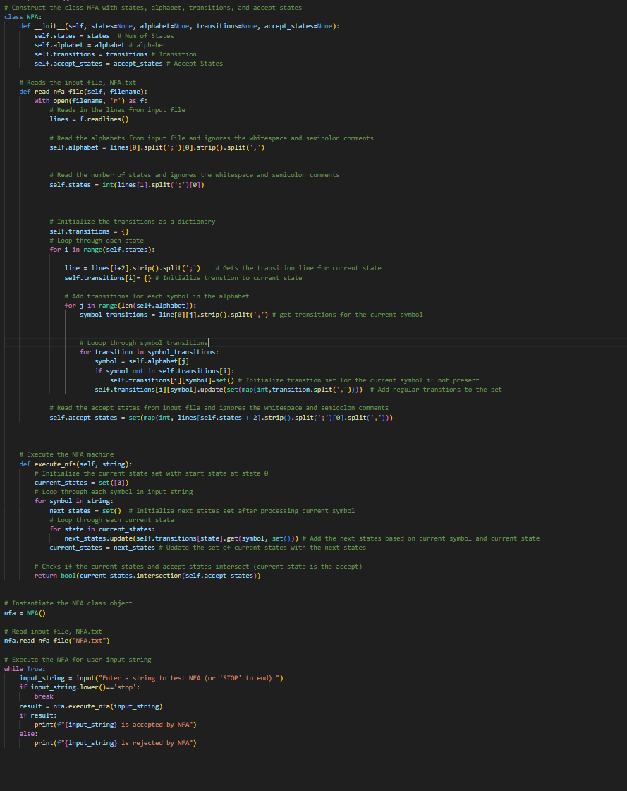 Solved NFA Python Implementation: I need help getting string | Chegg.com