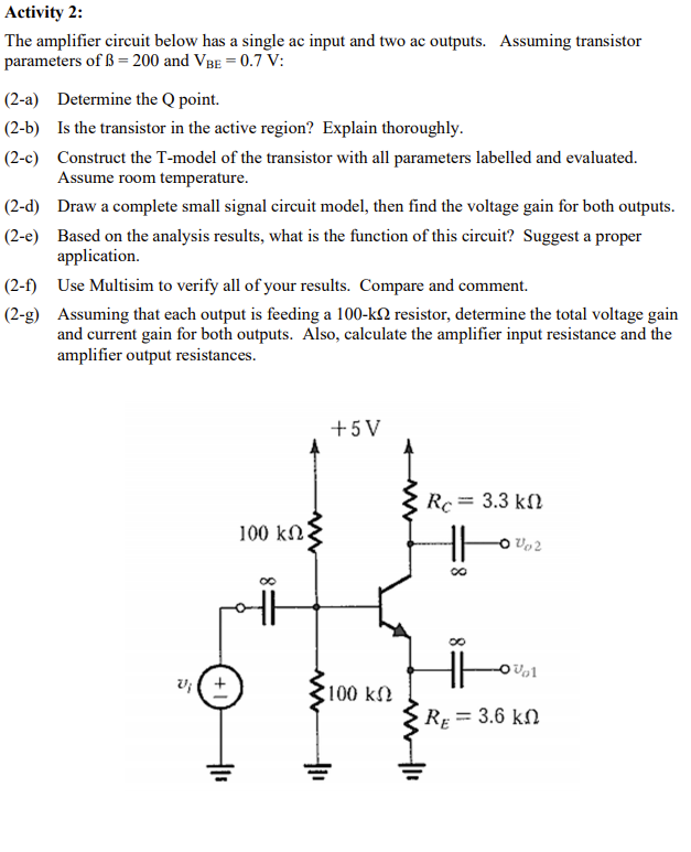 Activity 2 The Amplifier Circuit Below Has A Sing Chegg Com