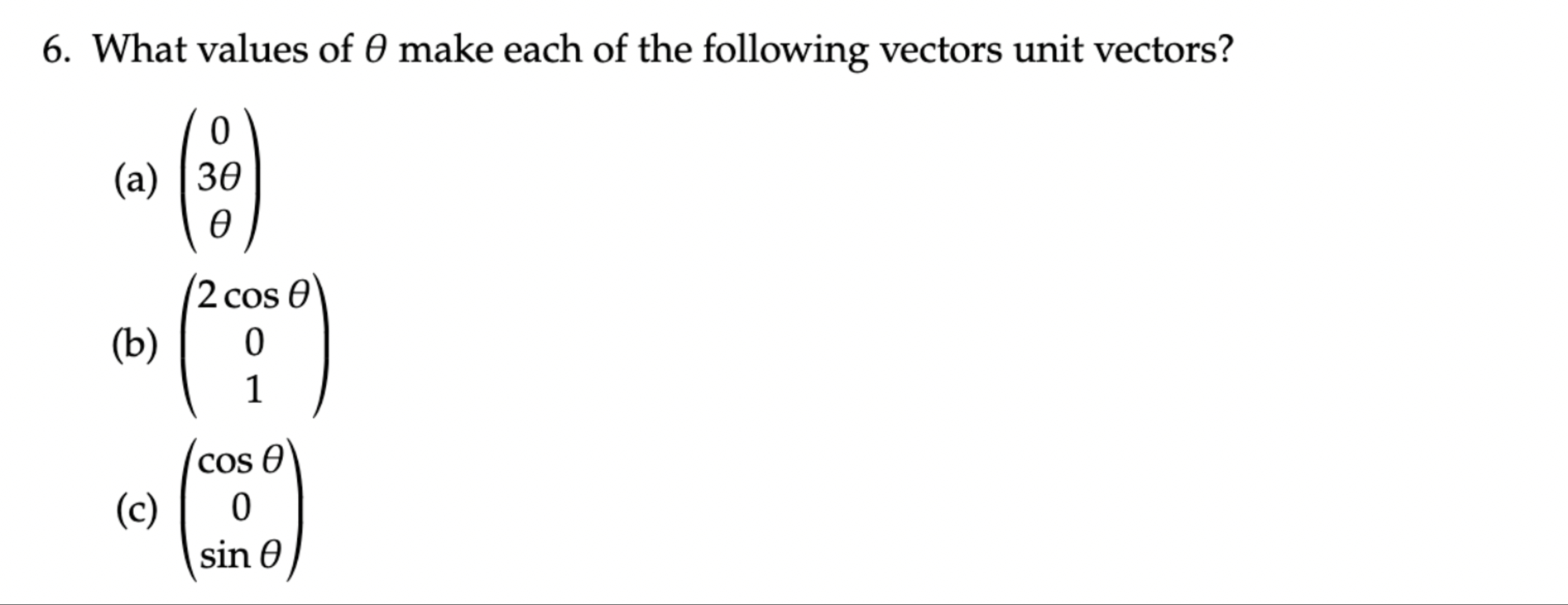 Vector09 What values of θ make each of the following vectors | Chegg.com