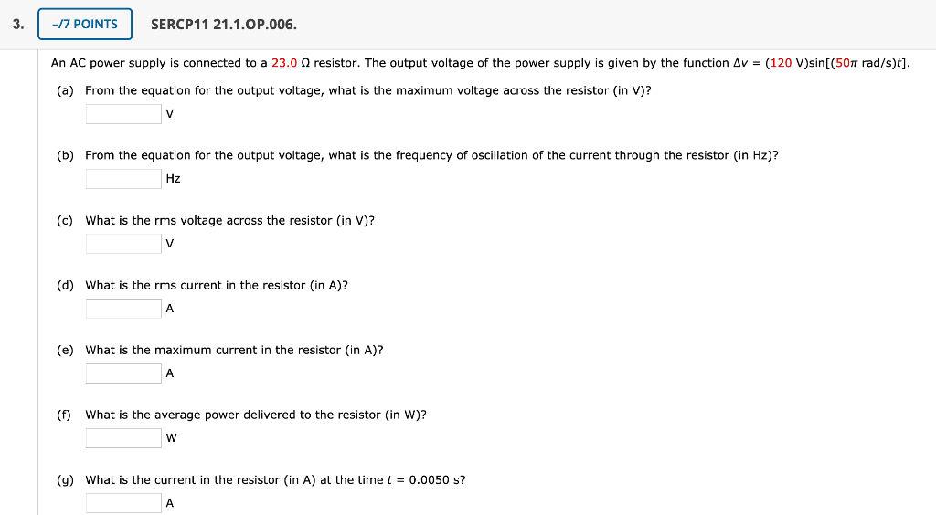 Solved -17 POINTS SERCP11 21.1.OP.006. An AC power supply is | Chegg.com