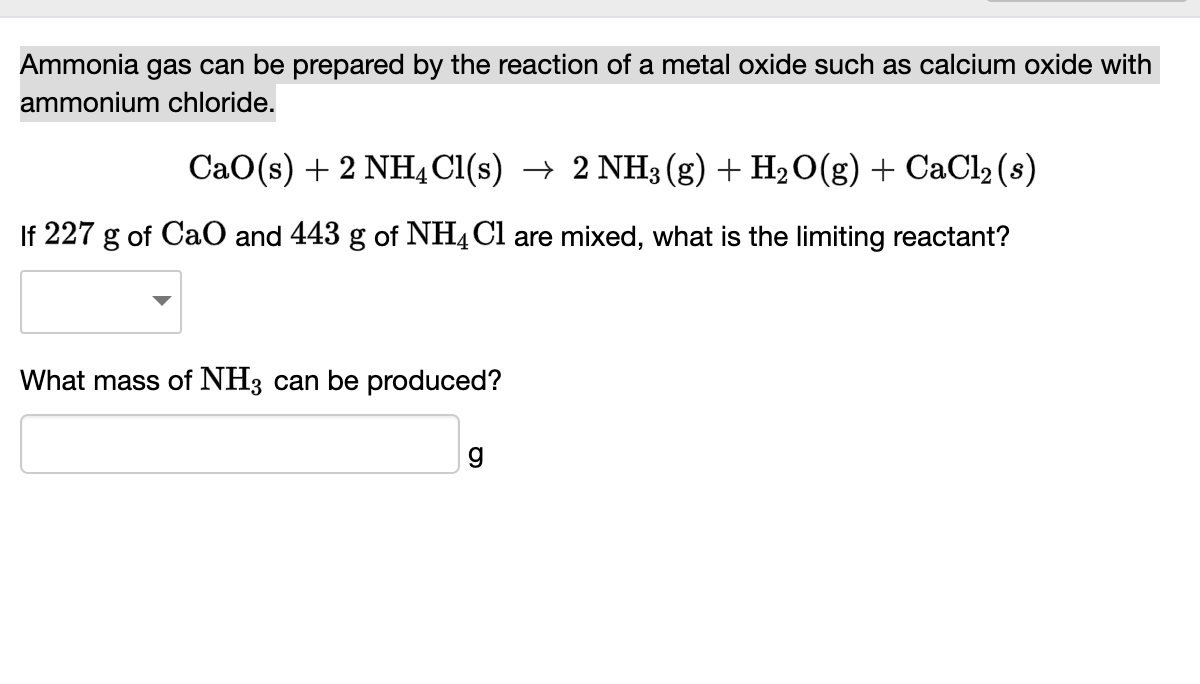 Solved Ammonia gas can be prepared by the reaction of a | Chegg.com