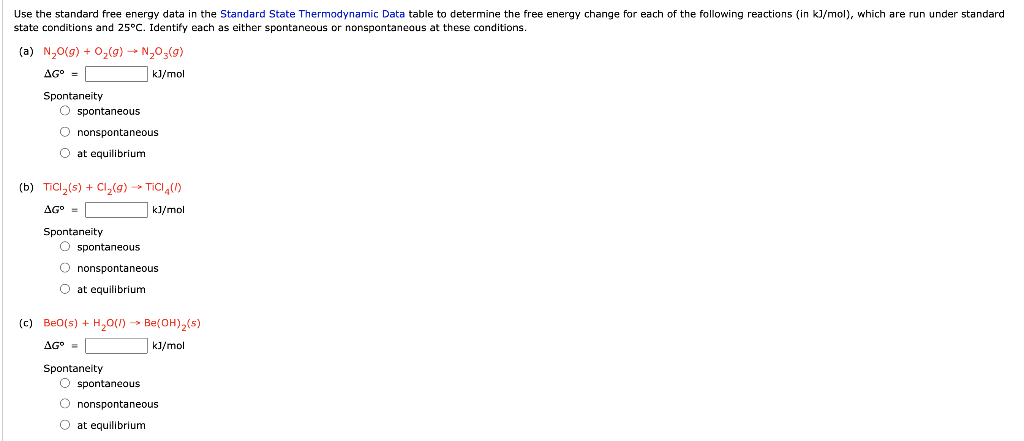 Solved Use the standard free energy data in the Standard | Chegg.com