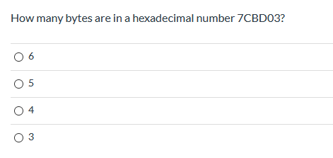 how many bytes is needed to store a hexadecimal number