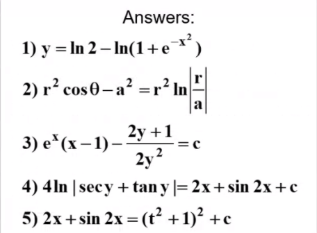 Solved Exercises Solve The Following Variable Separable Chegg