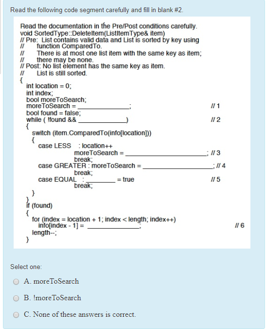 Solved Read the following code segment carefully and fill in | Chegg.com