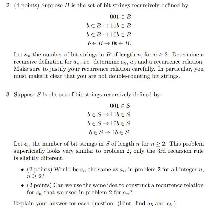 2. (4 Points) Suppose B Is The Set Of Bit Strings | Chegg.com