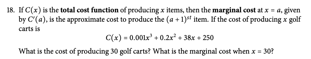 Solved 18. If C(x) is the total cost function of producing x | Chegg.com